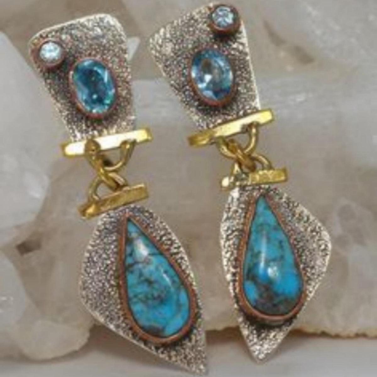 Vintage Blue Stone Drop Earring Elegant Turquoise Gemstone Studs Zinc Alloy 737