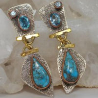 Vintage Blue Stone Drop Earring Elegant Turquoise Gemstone Studs Zinc Alloy 737