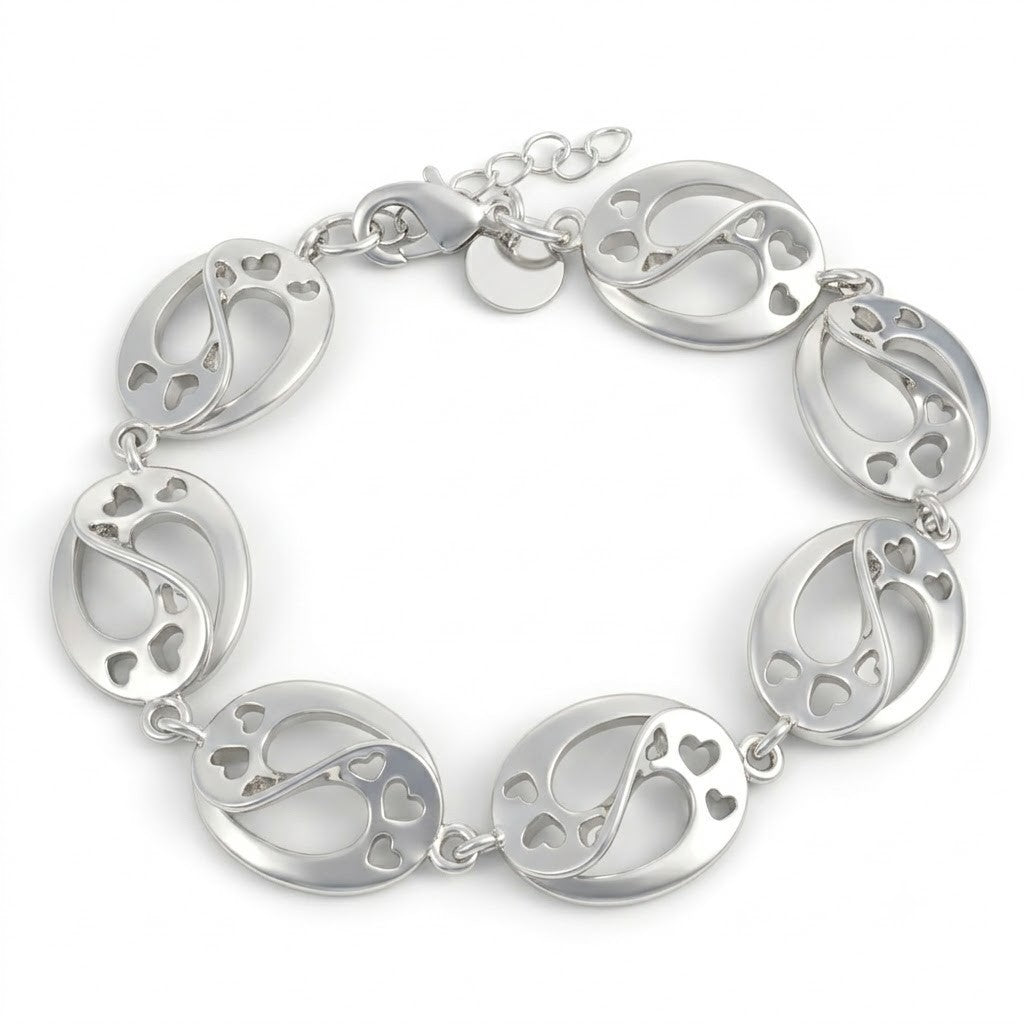 Unified Jewellery Heart Link Charm Bracelet 20cm Silver Tone Adjustable 1888
