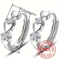 925 Sterling Silver Heart Hoop Earrings Cubic Zirconia 1.3cm Elegant Design 159