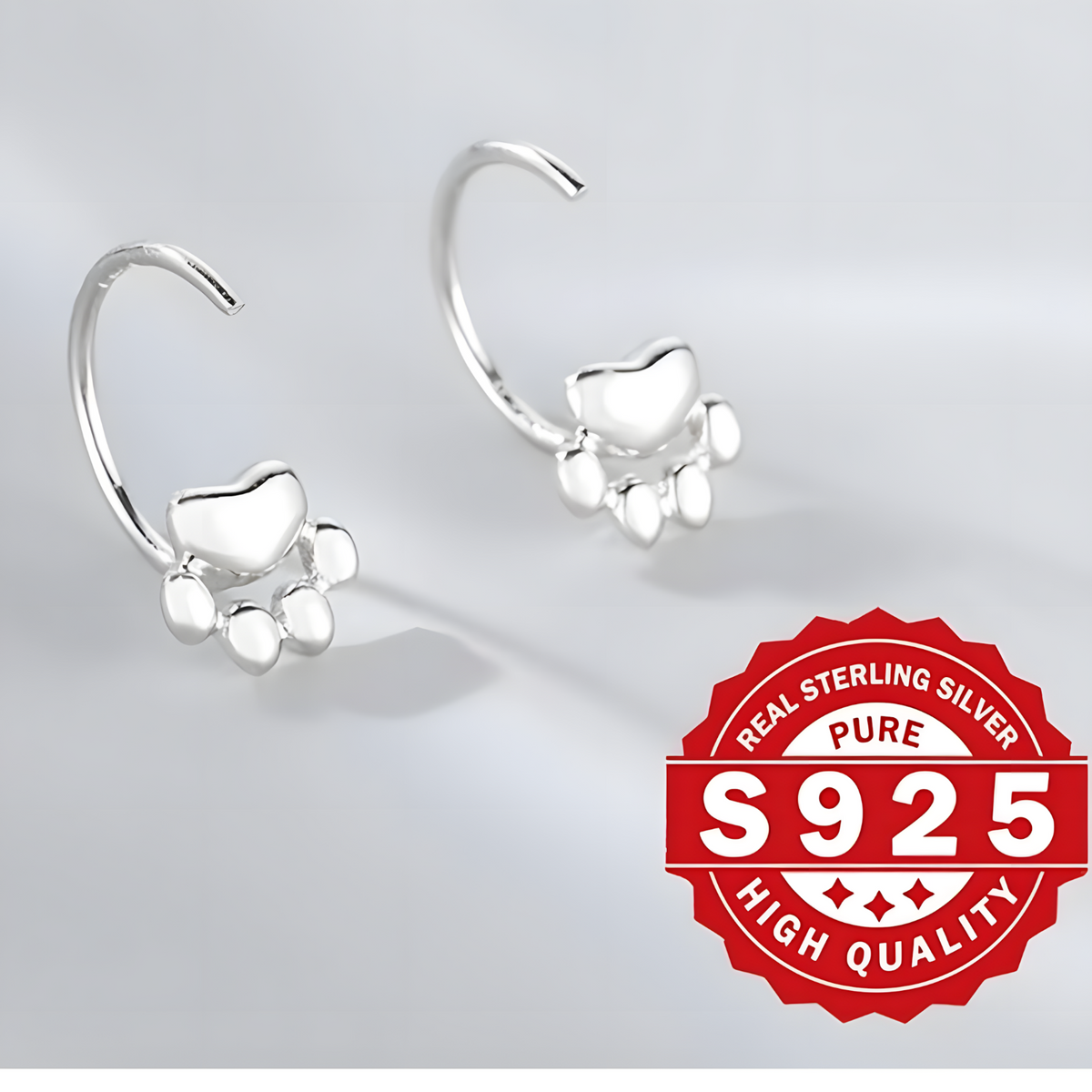 Fashion Silver Color Cat Paw Stud Earrings For Women Minimalist Metal Circle 508