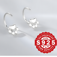Fashion Silver Color Cat Paw Stud Earrings For Women Minimalist Metal Circle 508