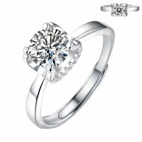 Adjustable Halo Ring, Square Frame Zircon Proposal Ring, Silver Pave Band 1628