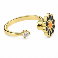 Daisy Flower Adjustable Open Ring Gold Tone Statement Ring Clear Accent 1595