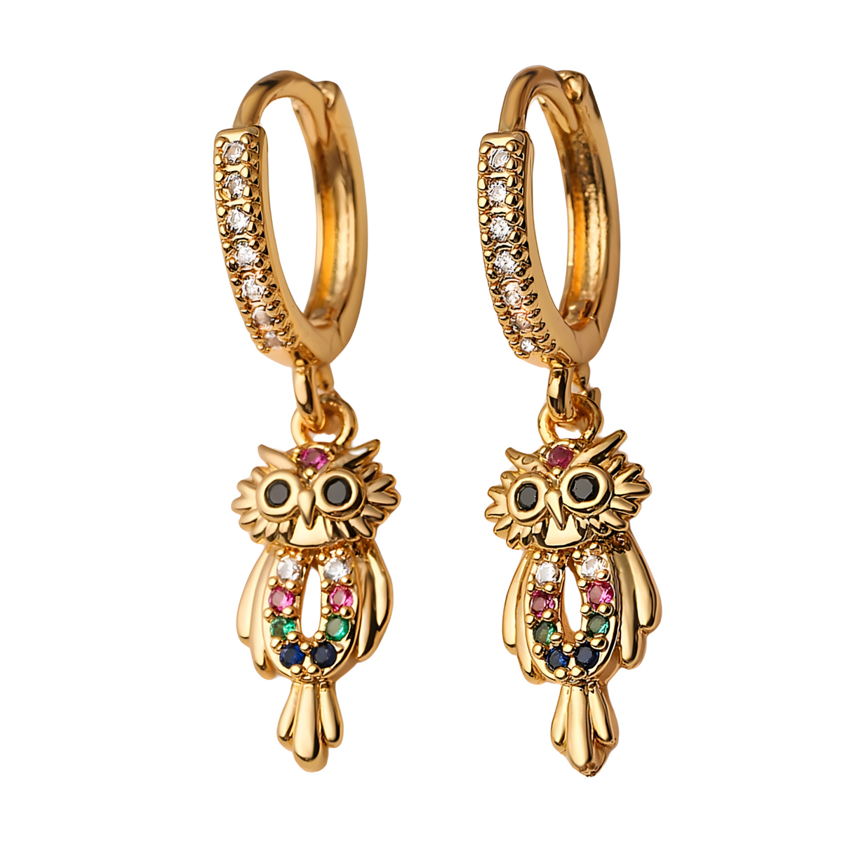Stylish Owl Gold Plated Drop Earrings for Women Girls Cubic Zirconia Jewelry 460