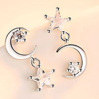 Moon And Star Crystal Stud Earrings Women Aluminium Alloy Metal Asymmetric  1060