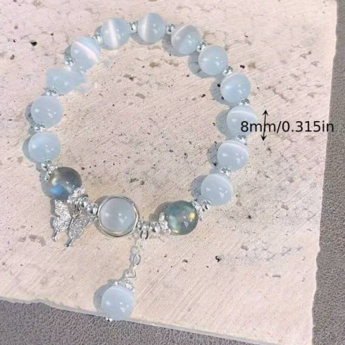 Elegant Gray Moonstone Butterfly Charm Bracelet: Handmade with Love 139