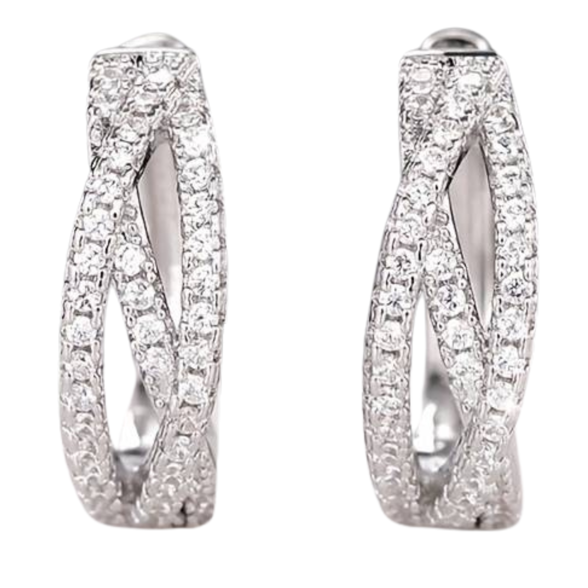 Silver-Plated Streamlined Hoop Earrings Cubic Zirconia, 1.5cm Elegant Twist 158