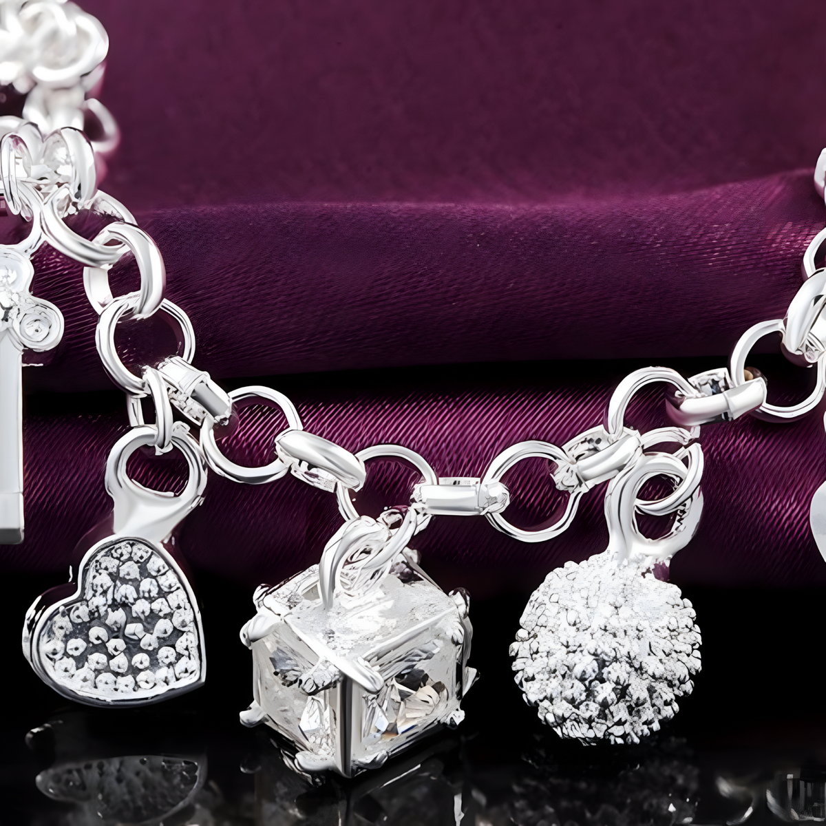 Charm Bracelet For Women With Heart Crown Cross Ring Star Round Link Chain 1762