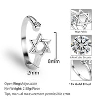 Star of David Adjustable Ring - AAA Cubic Zirconia Open Ring, Jewish Jewelry 366