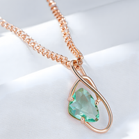 Transparent Light Green Stone Necklace Pendant Women 585 Rose Gold Color 1262