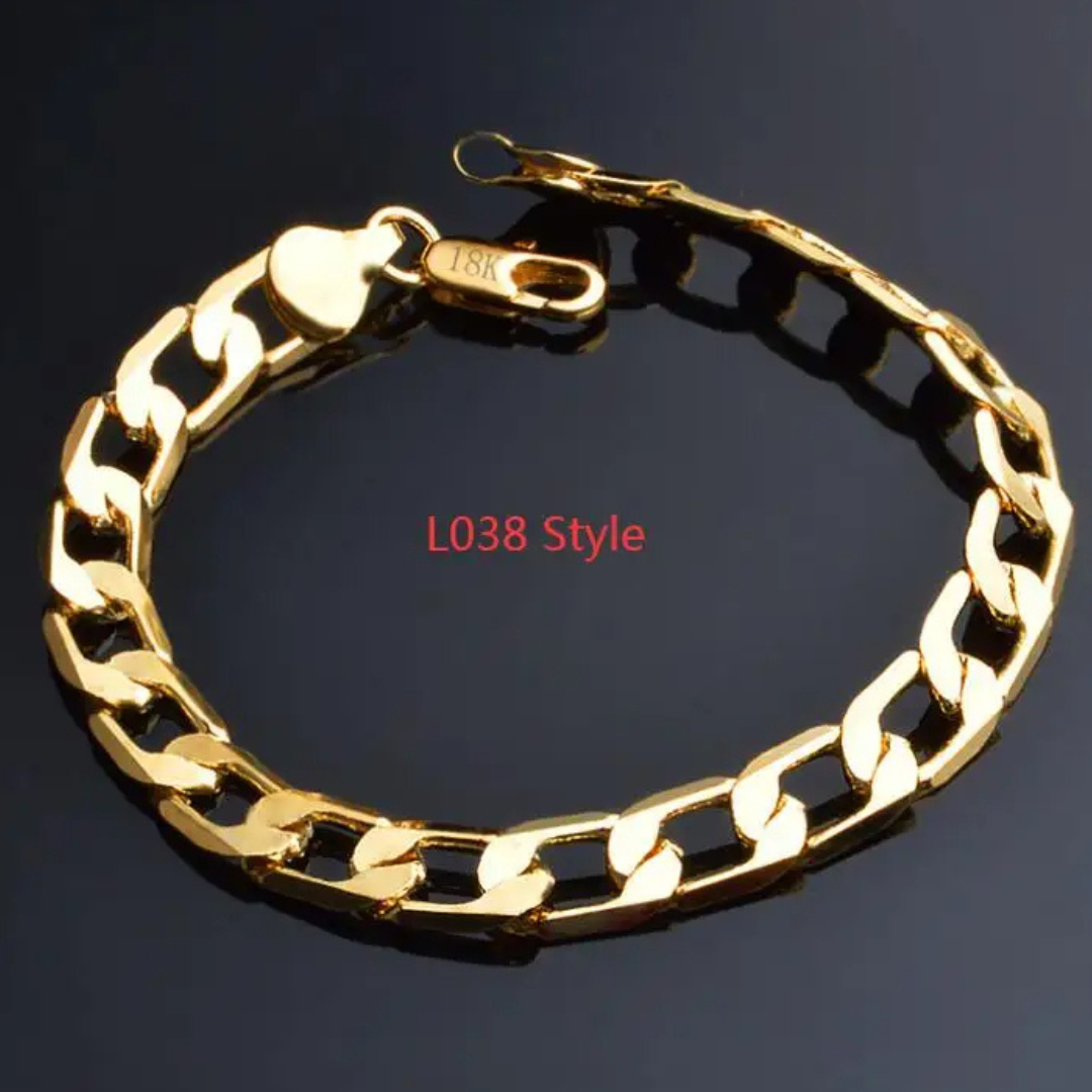 Gold Plated Figaro Chain Bracelet, Classic Link Design, Women's Fashion 421