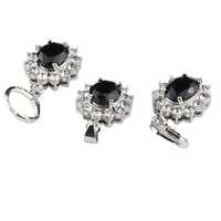 CZ Oval Pendant Necklace and Matching CZ Drop Earrings Set – Silver-Plated 1424
