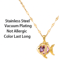 Stainless Steel Gold Colour Fish Pendant Necklace Women – Purple Crystal 1177