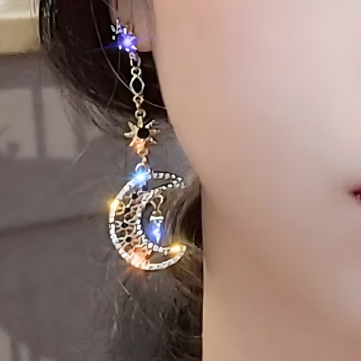 Asymmetric Moon & Star Earrings for Women – Gold-Tone Alloy Tassel Dangle 1180