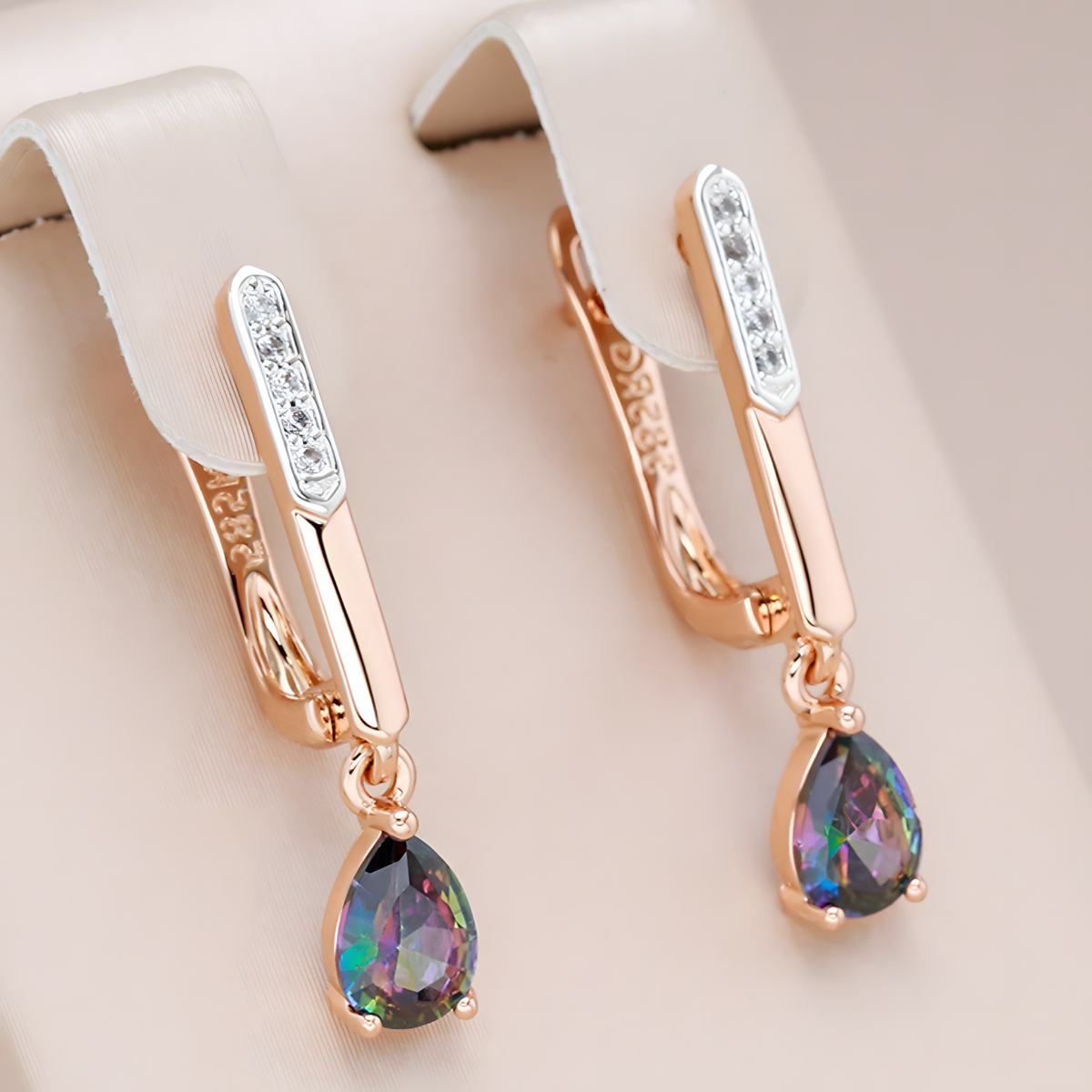 Rose Gold Colour Drop Earrings for Women, Copper Alloy with Silver Colour 1290
