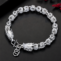 925 Silver Dragon Head Link Bracelet for Men's Biker Gothic Punk Jewellery 426
