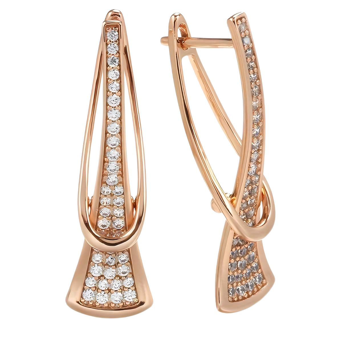 Rose Gold Zircon Loop Earrings for Women – Sparkling Inlaid Crystal Dangle 678