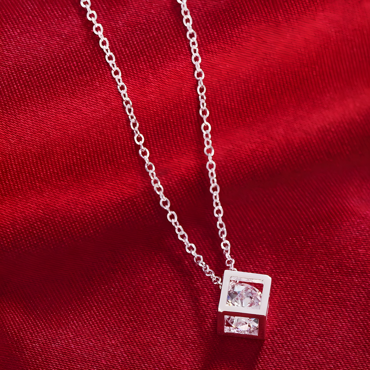 925 Sterling Silver Earrings Fine Crystal Lattice Pendant Necklace for Woman 448