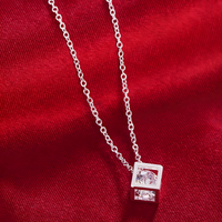 925 Sterling Silver Earrings Fine Crystal Lattice Pendant Necklace for Woman 448