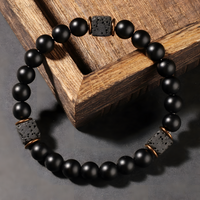 Black Lava Rock & Matte Onyx Bracelet - Premium Gold-Plated Accent Beads - 1449