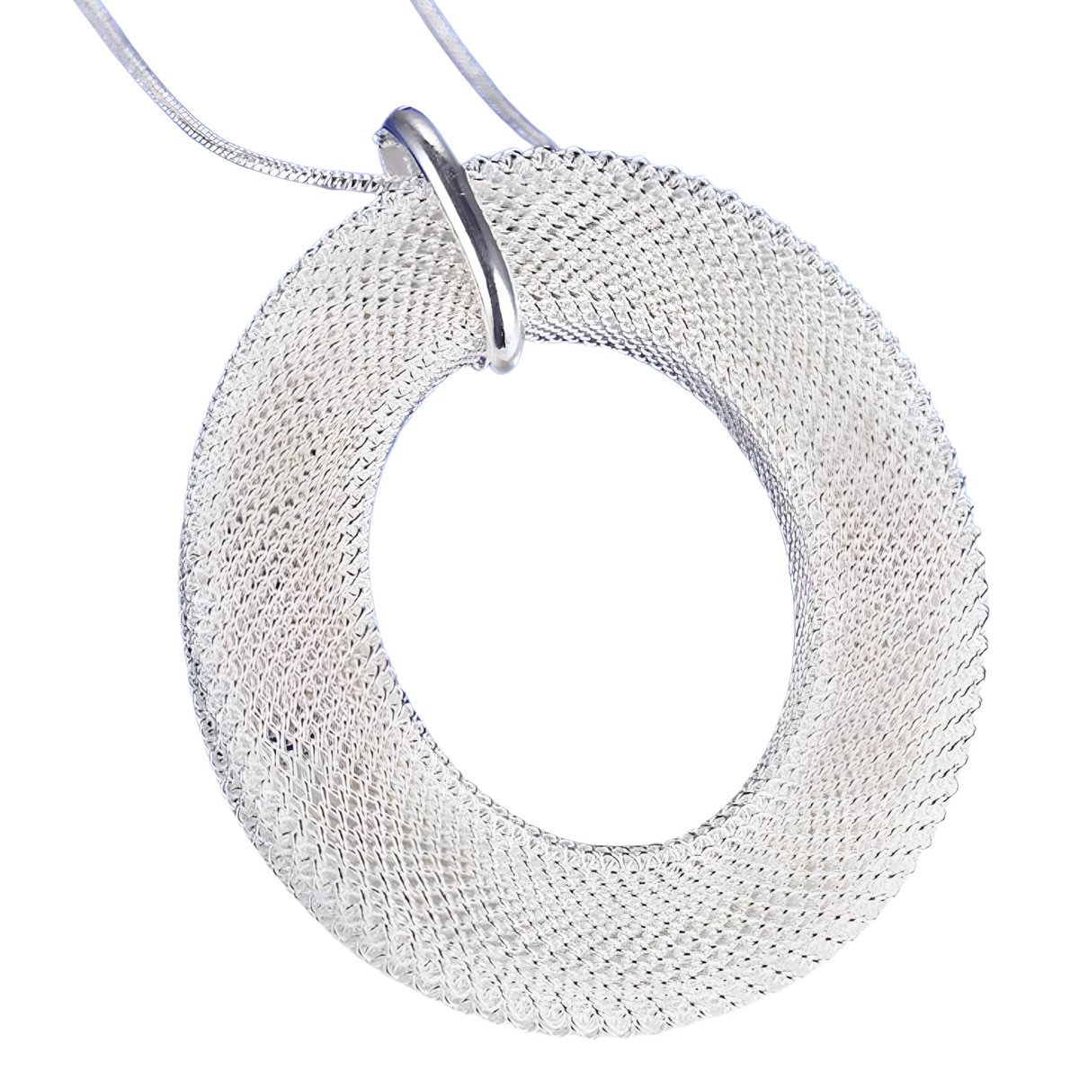 Unified Jewellery Large Circle Mesh Pendant Necklace Women Statement Silver 1823