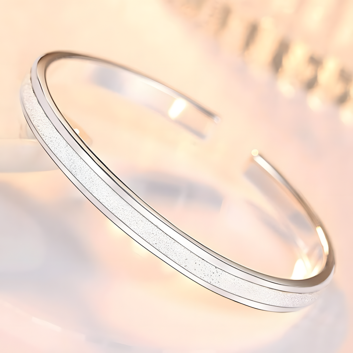 Unified Jewellery Premium Frosted Stripe Adjustable Open Cuff Bangle 1839