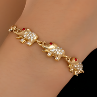 Gold Elephant Link Bracelet – Cute Animal Design with AAA+ Cubic Zirconia - 735