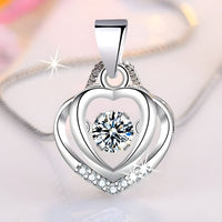 925 Sterling Silver Double Heart Necklace-Dazzling Dancing Zircon,Adjustable 270
