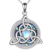 Trinity Knot Moonstone Necklace for Women – Celtic Pendant with Opal Style B136