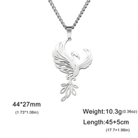 Silver Phoenix Pendant Necklace for Women, Copper Alloy with Silver Plating 1193