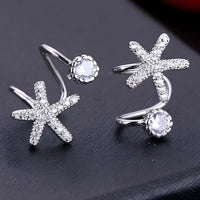 925 Sterling Silver Starfish & CZ Spiral Cuff Earrings - Unique Ear Climber 354