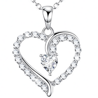 Luxury Paved Heart Necklace - Dazzling Cubic Zirconia Silver Tone for Women B72
