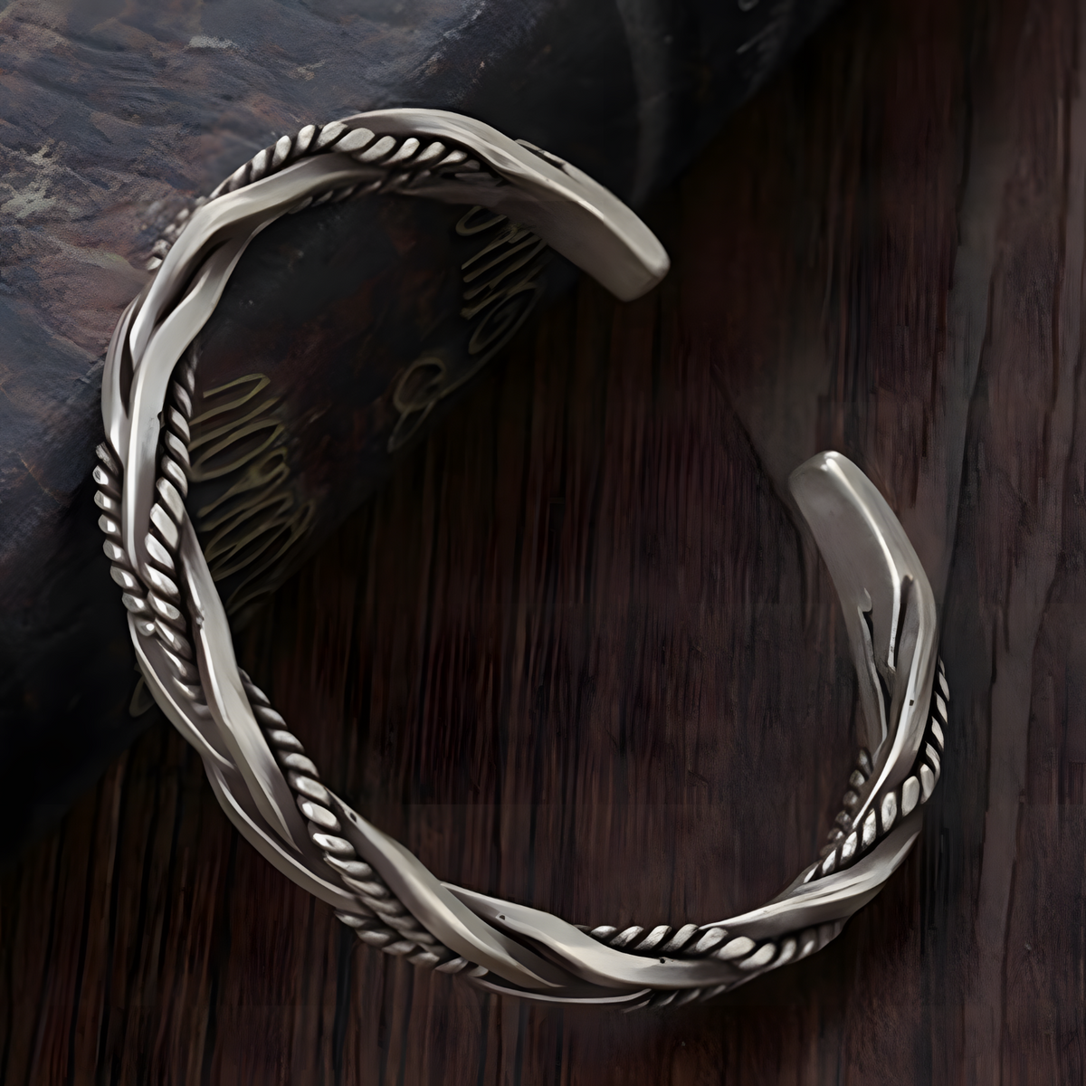925 Twisted Cuff Bracelet Silver Colour Braided Rope Open Bangle Adjustable 1756