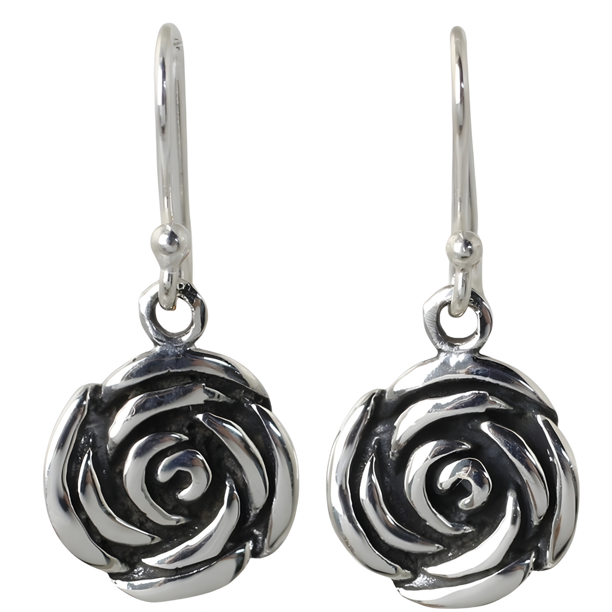 Rose Disc Drop Earrings For Women Silver-Plated Alloy 5.3g Hook Earrings 1478