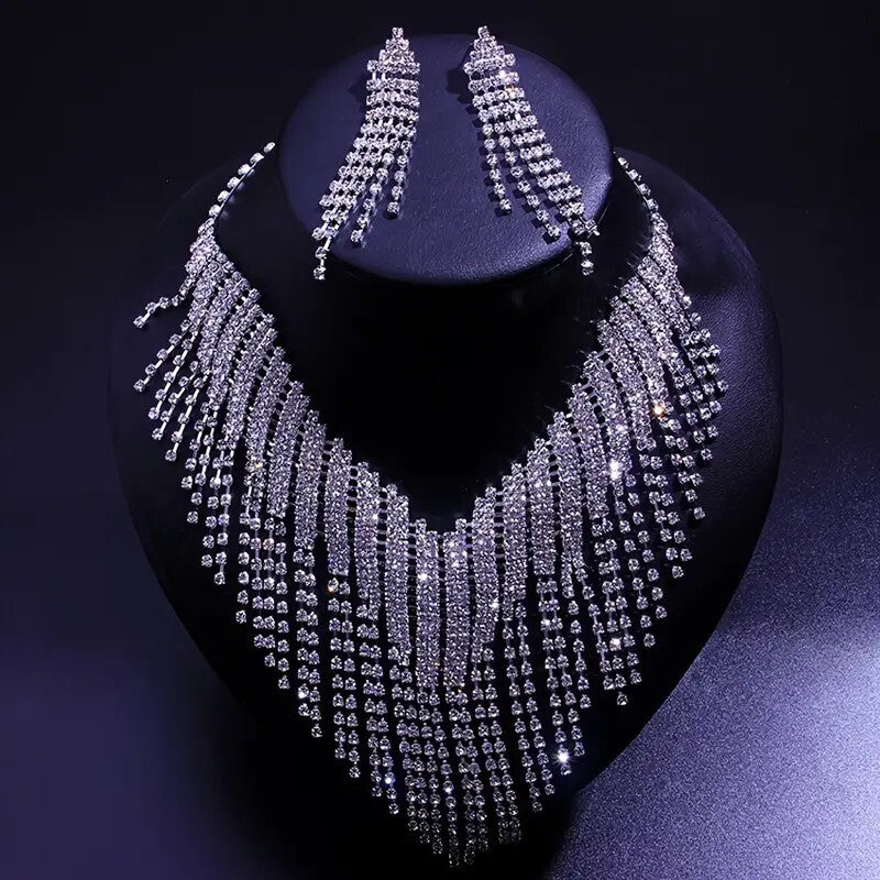 1 Pair Dangle Earrings 1 Pc Necklace Zinc Alloy Jewelry Set Rhinestones 87 UK