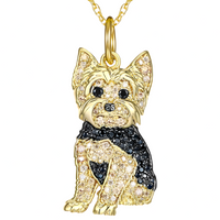 Royal Yorkie Dog Necklace Rhinestone Pendant Animal Charm Zinc Alloy Gold  B227