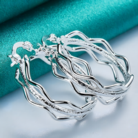 Wavy Ripple Hoop Earrings for Women – Copper Alloy with 925 Silver Plating 1221