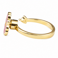 Daisy Flower Adjustable Open Ring Gold Tone Statement Ring with Pink Enamel 1597