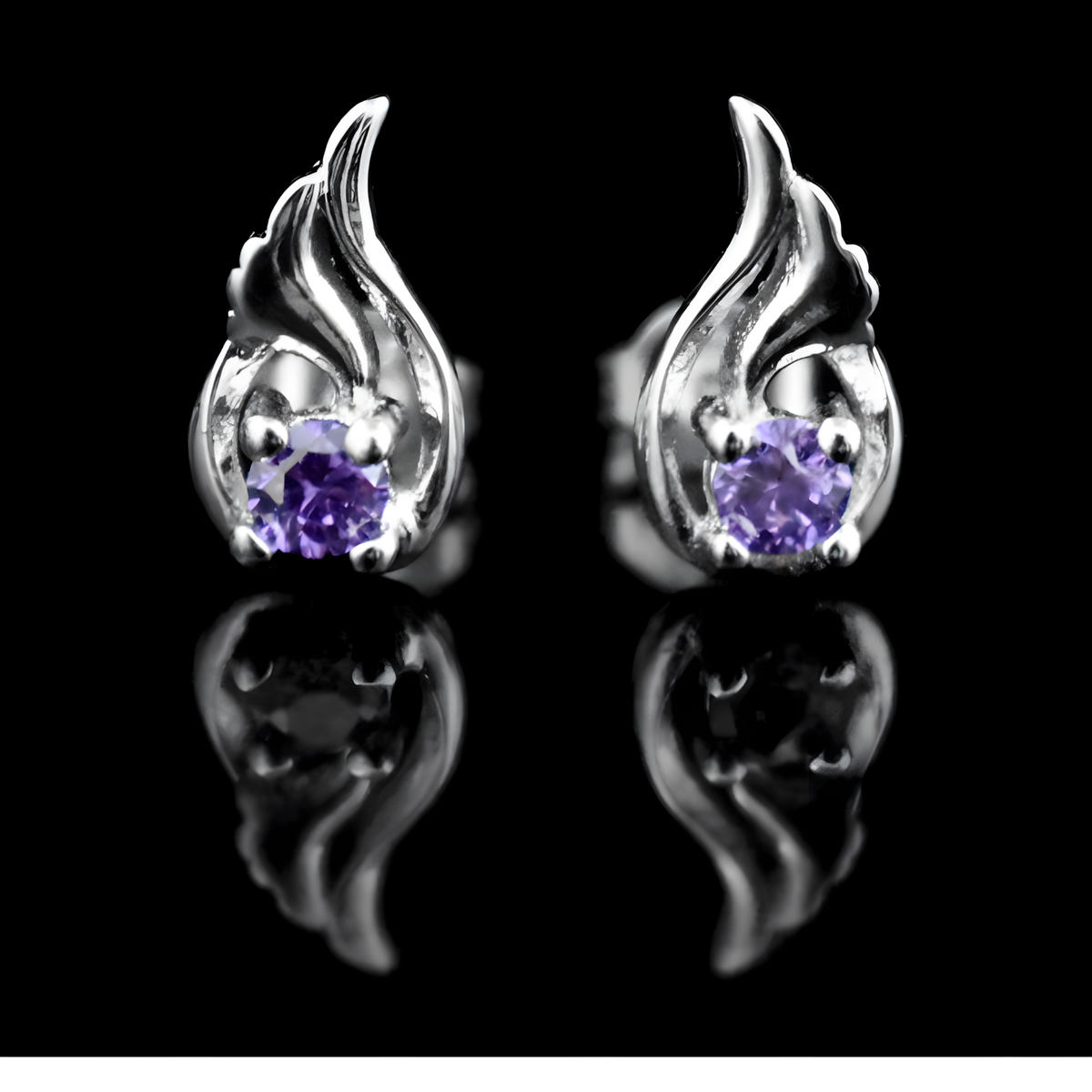 Sterling Silver Winged Drop Earrings for Women 925 Real Silver with Amethyst 293