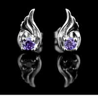 Sterling Silver Winged Drop Earrings for Women 925 Real Silver with Amethyst 293