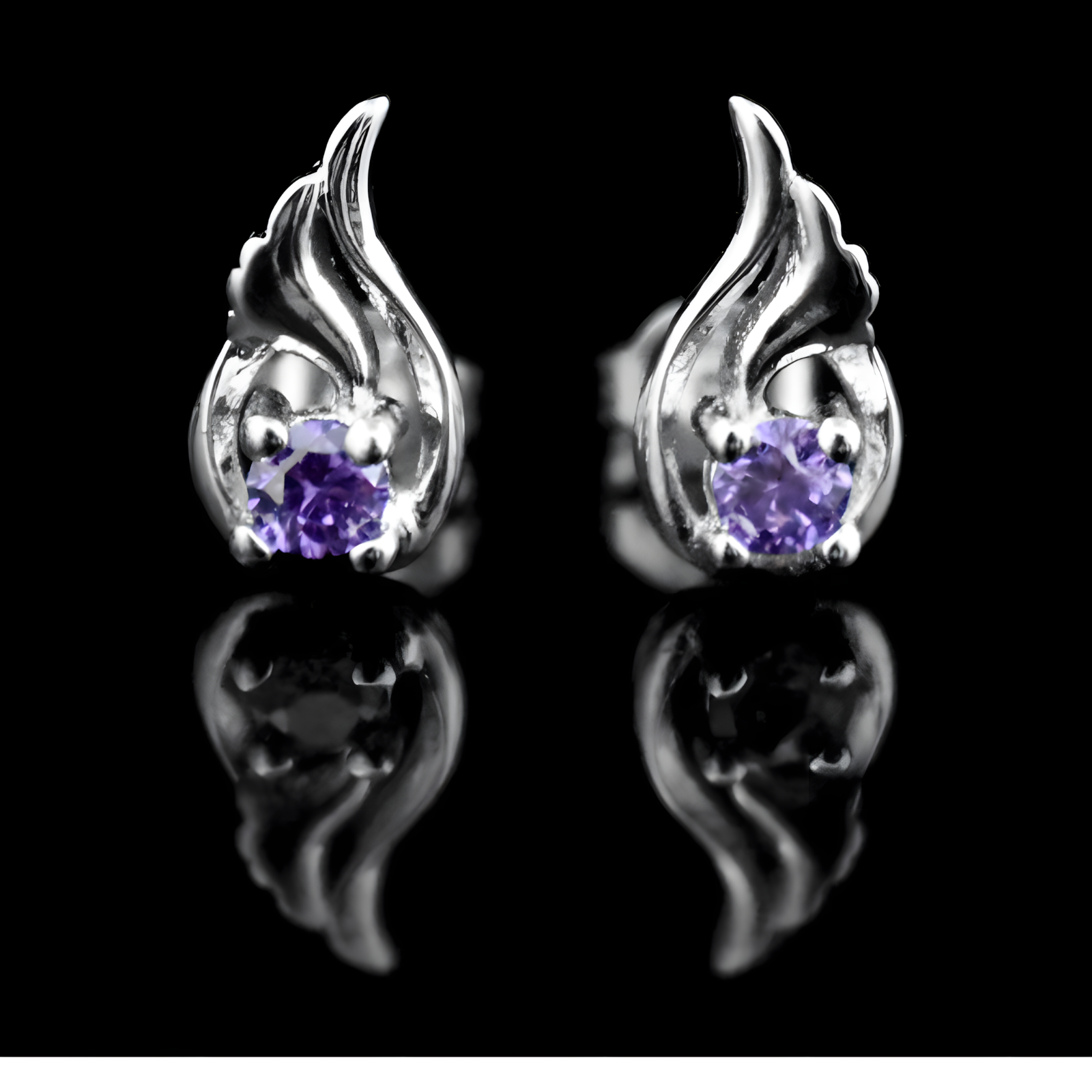 Sterling Silver Winged Drop Earrings for Women 925 Real Silver with Amethyst 293