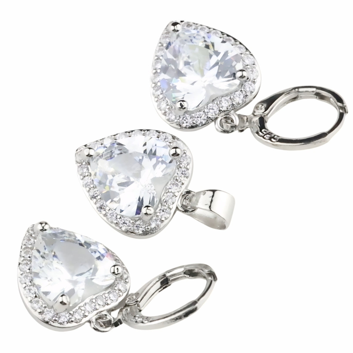 Heart Halo Necklace & Earrings Set -Sparkling Heart Pendant with Halo Cubic 1485