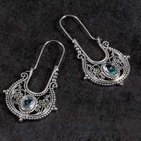 Bohemian Dangle Earrings For Women - Blue Oval Crystal 4.7cm x 2.6cm - 1437