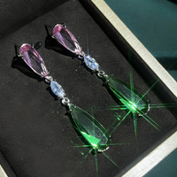 Unified Jewellery Premium Green Magenta Crystal Long Drop Earrings Women 1847