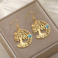 Filigree Tree of Life Dangle Earrings for Women, Crescent Moon Earrings B172