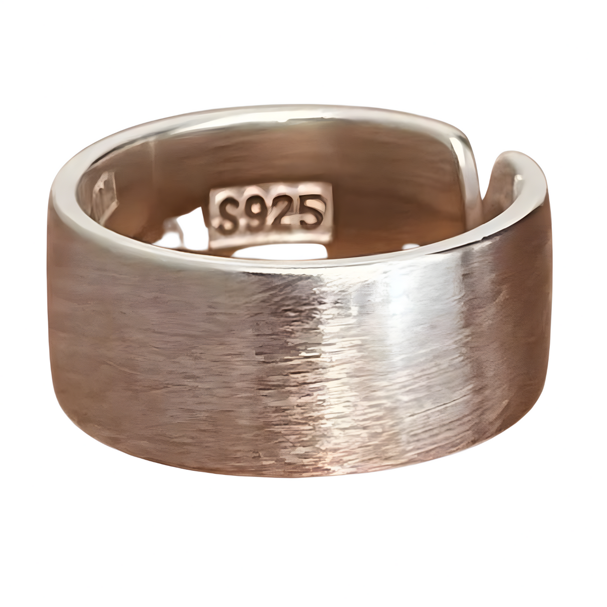 S925 Stamped Silver Tone Wide Band Ring Brushed Satin Finish Adjustable 1488