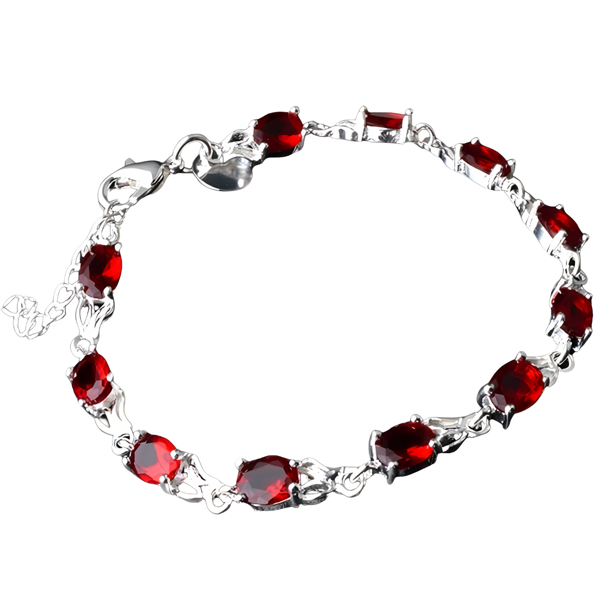 Unified Jewellery Premium Red Oval Crystal Tennis Bracelet Women Lobster 1825