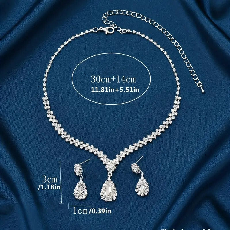3pcs Earring + Necklace Elegant Jewelry Set Silver Plated Inlaid Waterdrop 96 UK