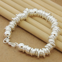 925 Sterling Silver Bell Bead Bracelet, Coiled Disc Strand Bracelet Lobster 1798